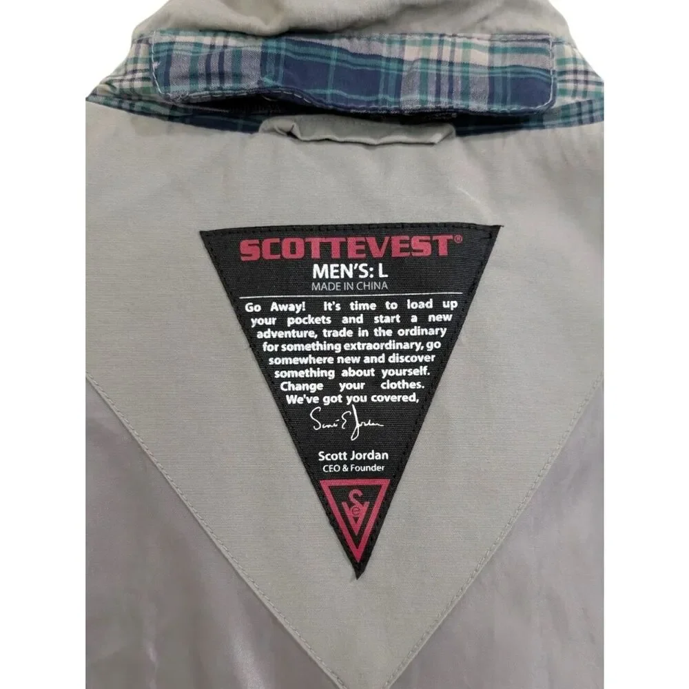 SCOTTEVEST Men's Grey TEC Travel Jacket Size L Multi-Pocket Utility Techwear